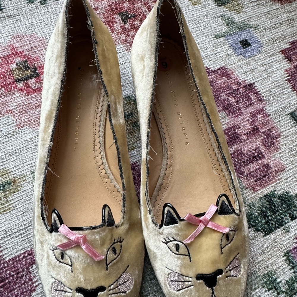 Charlotte Olympia Beige Cat Flats